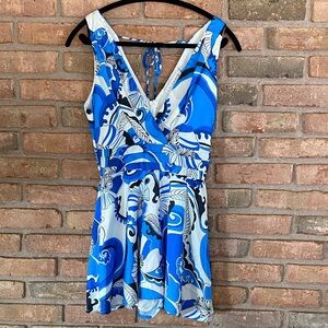 Blue and White Patterned Romper Small
